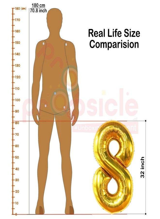 بروبسيكل بالون هيليوم ذهبي اللون من بروبسيكل، مقاس 32 بوصة، على شكل الرقم 8، لتزيين حفلات أعياد الميلاد | بالونات على شكل الرقم 8، مناسبة لأعياد الميلاد/الذكرى السنوية | الرقم 8 - Image 3